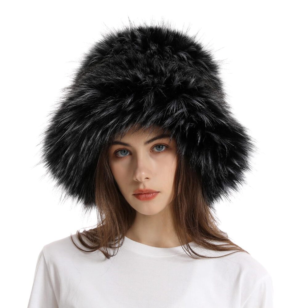 9600 Plush Fisherman Hat Artificial Fur Bucket Hat Winter Warm Plush Bucket